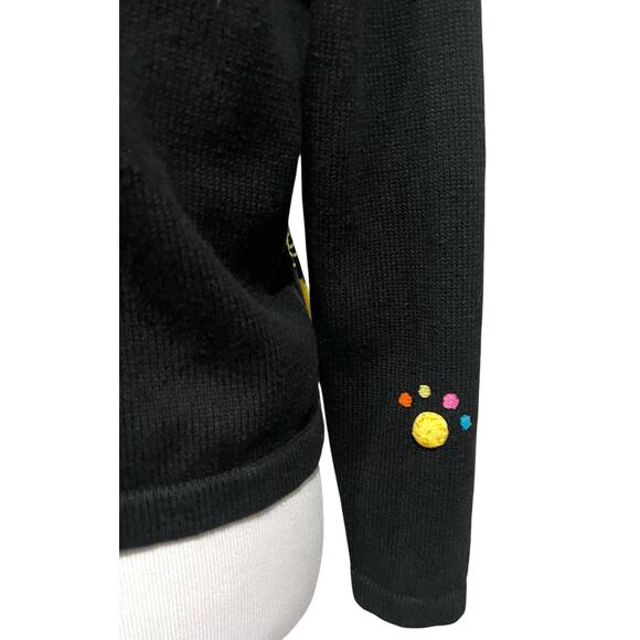 Jack B Quick Cat Cardigan Sweater Black Embroidered Vintage V-Neck Women’s Sz M - Picture 6 of 10